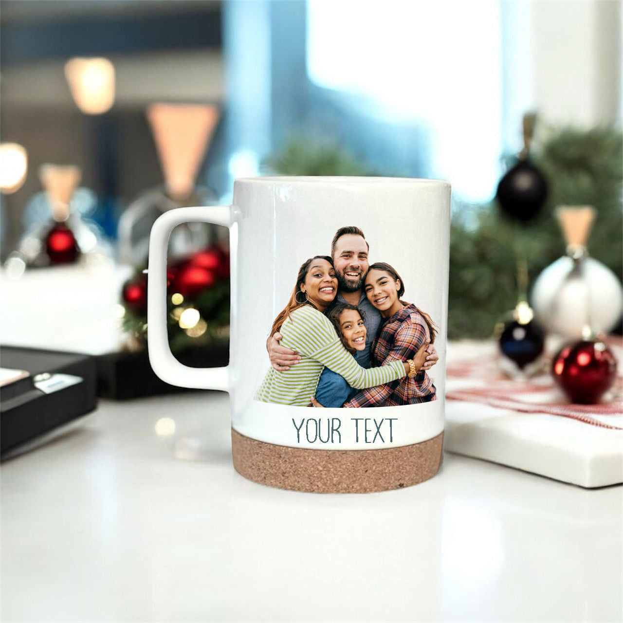 Custom Travel Mug with Cork & Lid • Personalized Coffee Mug • Christmas Gift for Him or Her • Custom Name Mug • Holiday Gift Idea