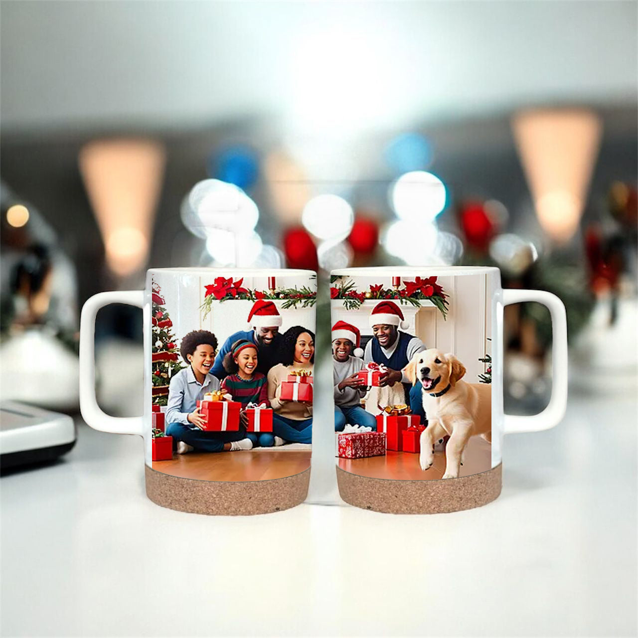 Custom Travel Mug with Cork & Lid • Personalized Coffee Mug • Christmas Gift for Him or Her • Custom Name Mug • Holiday Gift Idea